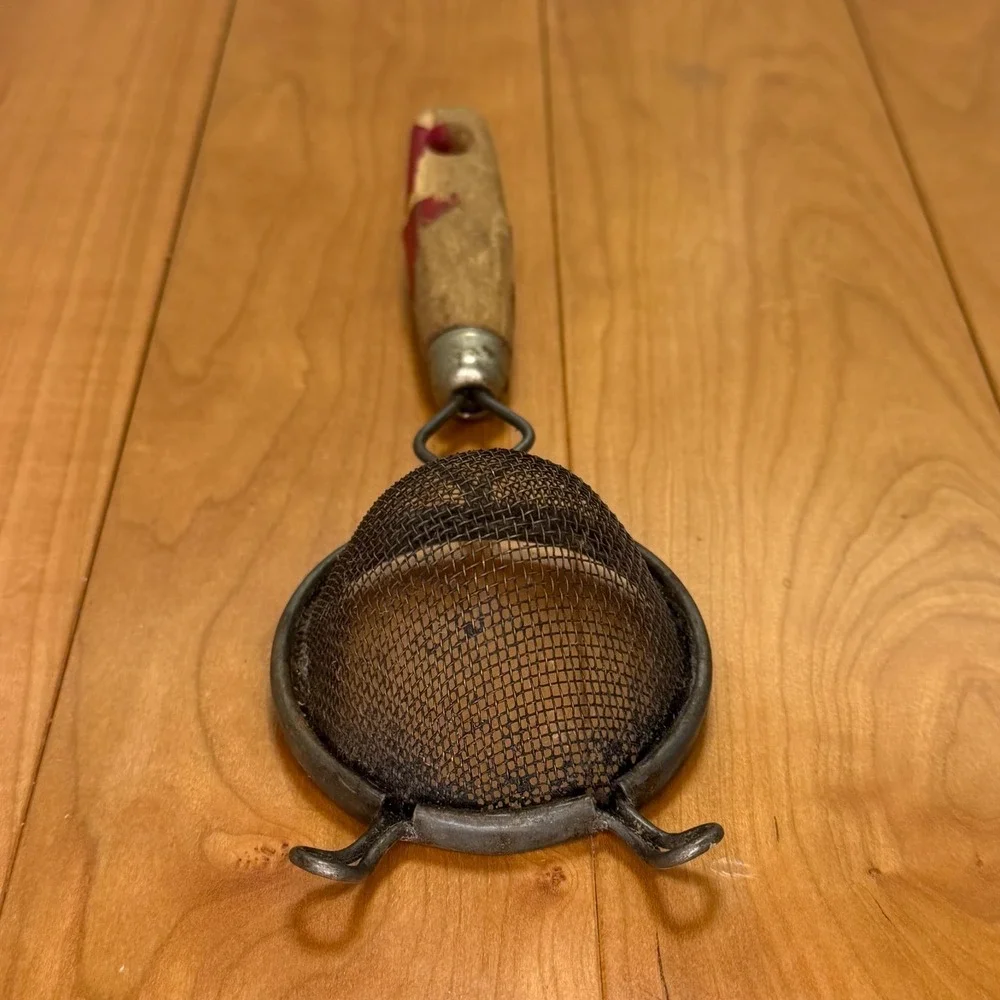 Vintage Basket Strainer with Wood Handle | Wire Mesh Strainer | 8